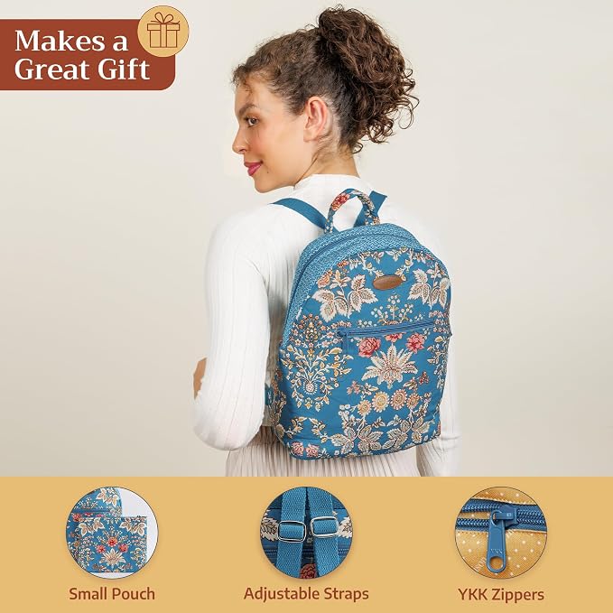 Maison d' Hermine Backpack for Women Men Cotton Shoulder Multipurpose Rucksack with Small Pouch Lightweight Multi Pocket Bag for Travel Work Beach Perfect for Spring Summer (Marquise - Blue) - Image 5