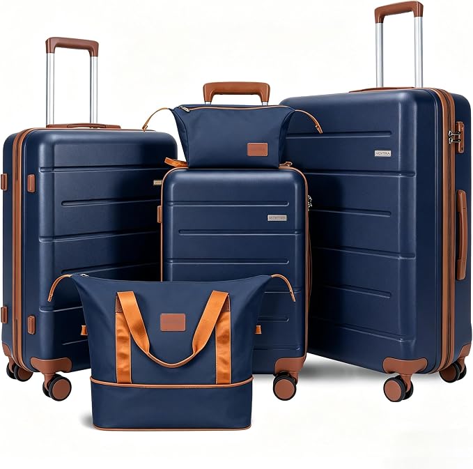 5 Piece Luggage Sets, Suitcases with Wheels ABS Hardshell Carry-On for Family and Business Travel | TSA Lock, 360° Silent Spinner Wheels(20/24/28/DB/TB Navy) by VoytraLuggageSuitcase