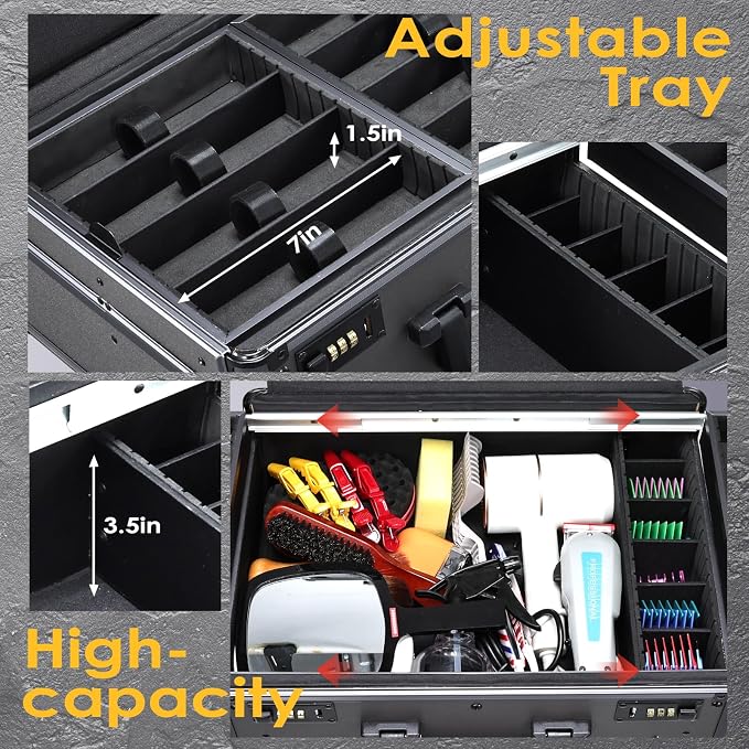 Yueieoun Barber Case with Clippers Sliding Tray, Profesional Barbers Briefcase Tool Case, Travel Barber Cases for Clippers and Supplies, Hair Scissors Trimmer Organizer, Salon Grooming Hard Suitcase - Image 4