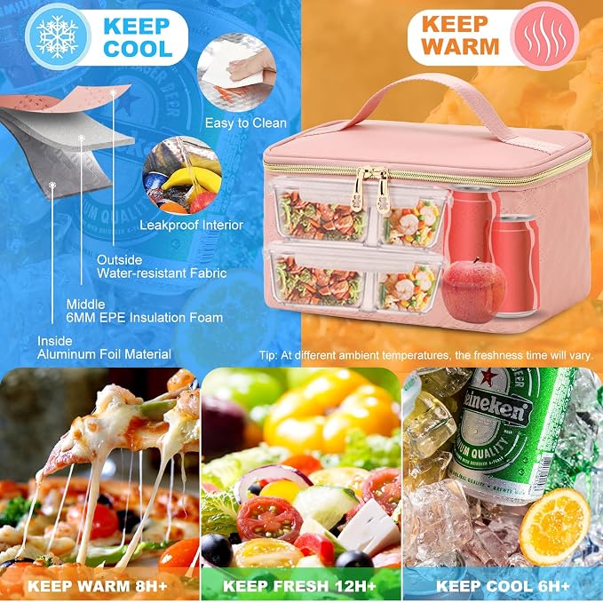 AIJIEKE Lunch Backpack for Women, 15.6 Laptop Backpack, Lunch Box, Pink | Water resistant computer bag with insulated leakproof cooler. Travel meal prep backpack for nurse, teacher, college commute - Image 3