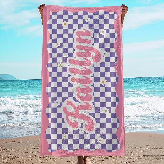 JML Personalized Beach Towel with Name, Custom Flower Beach Towel, Customized Microfiber Pool Towel, Quick Dry & Absorbent Swim Towel for Adult,Anniversary, Birthday, Summer Holiday,Vacation by JML
