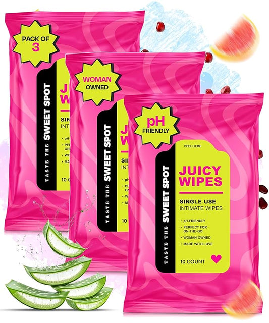 SWEET SPOT Flushable Feminine Wipes for Odor Control, pH Balance - Paraben-Free & Vegan, Intimate Wipes with Aloe Vera & Botanical Extracts - Ideal for Periods, Gym & Travel - 10ct, 3-Pack