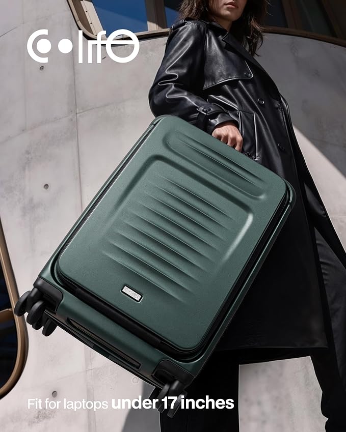 Coolife Carry On Luggage Suitcase : 22x14x9 Airline Approved Travel Luggage with Spinner Wheels, Front Pocket Expandable Hardshell Suitcases with TSA Lock Green - Image 8