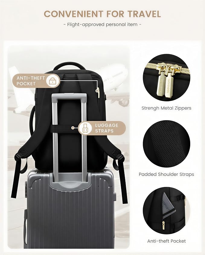 LOVEVOOK 40L Travel Backpack Carry on Flight Approved, Personal Item Bag with 3 Packing Cubes, Travel Backpack for Women Fits 17" Laptop, Water-resistant Carry On Bag for Airplanes - Image 5