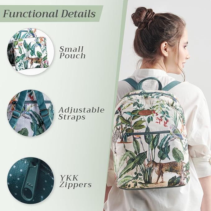 Maison d' Hermine Backpack for Women Men Cotton Shoulder Multipurpose Rucksack with Small Pouch Lightweight Multi Pocket Bag for Travel Work Beach Perfect for Spring Summer (Wild) - Image 4