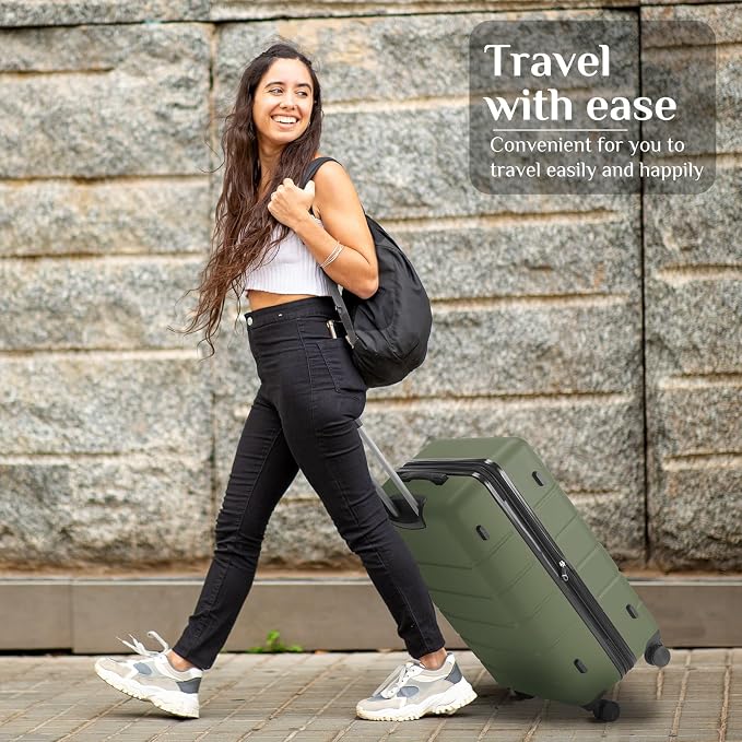 OLIXIS 24 Inch Luggage, Hardside Suitcase with Spinner Wheels, Lightweight ABS Hard Shell Checked Luggage, TSA Approved Lock, Expandable Medium Suitcase for Travel & Business–Olive Green - Image 2