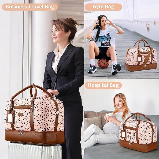 Wogarl 4PCS Weekender Bags for Women Large Overnight Weekend Travel Duffel Carry on Shoulder with Shoe Compartment Canvas Toiletry Bag for Travel Business Gym - Image 6