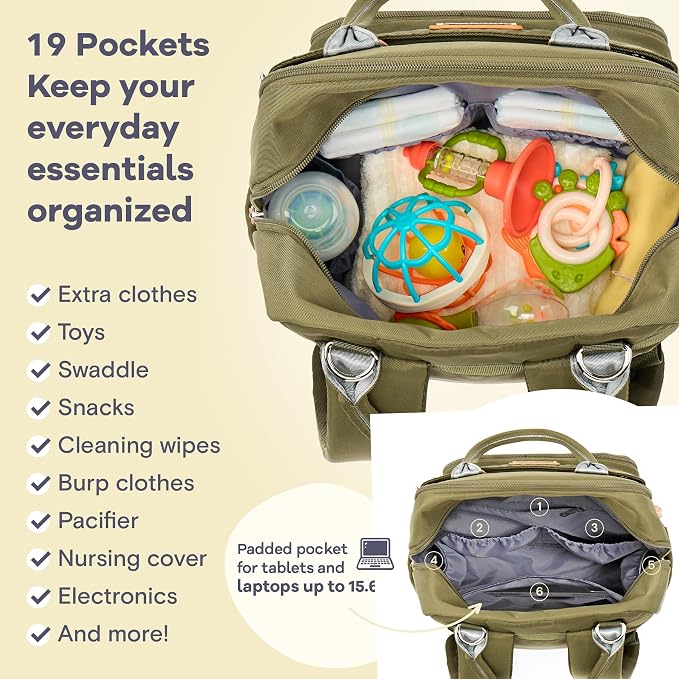 RUVALINO Diaper Bag Backpack - Multifunction Travel Back Pack Maternity Baby Changing Bags, Diaper Changing Totes, Large Capacity, Waterproof and Stylish, Baby Travel Essential, Army Green - Image 4