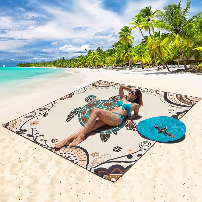 WIWIGO Beach Blanket Waterproof Sandproof Beach Mat 79" X 83"/10'x9'for 2-8 Adults Quick Drying Outdoor Picnic Mat Beach Accessories for Travel, Camping, Hiking - Image 4