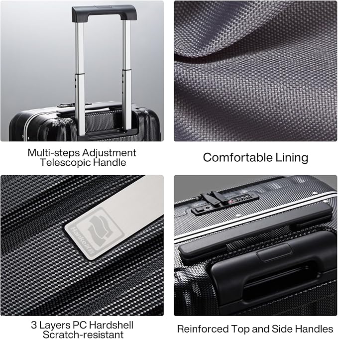 Hanke 20 Inch Carry On Luggage Hard Shell Suitcases with Wheels Luggage Suitcase Travel Luggage for Women Men Rolling Luggage Bags for Business Trip Weekender-Black - Image 7