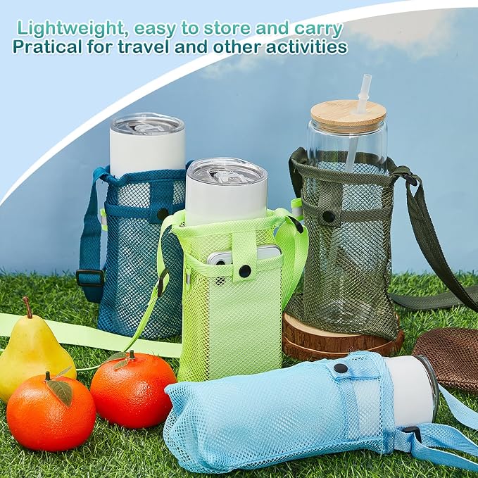 Tessco for you Water Bottle Sling Holder with Adjustable Shoulder Strap Water Bottle Mesh Carrier Bag Sleeve Pouch Holder for Walking Sports - Image 3