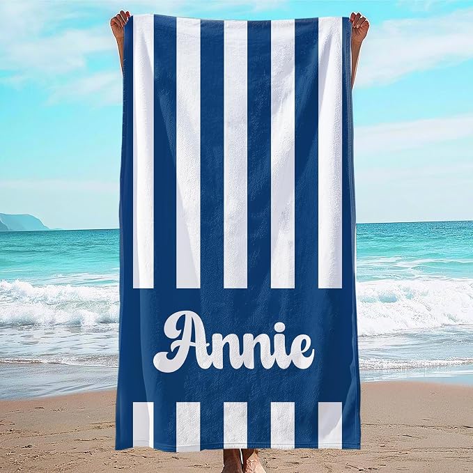 JML Personalized Beach Towel with Name, Custom Cabana Stripe Beach Towel, Customized Microfiber Pool Towel, Quick Dry & Absorbent Swim Towel for Adult,Mother's Day, Birthday, Summer Holiday,Vacation by JML