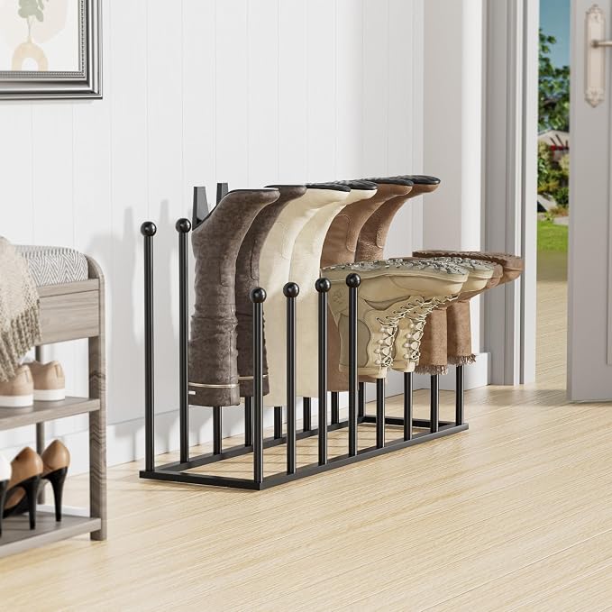 pickpiff Free Standing Shoe Racks - Black Metal Boot Rack Organizer Tall Boots for Dorm Room, Closet, Entryway, Bedroom, Patio Outdoor, Hallway, Black, Shoe Storage Fit for 8 Pairs - Image 7