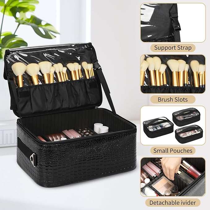 OCHEAL 18" Rolling Makeup Train Case Professional 2-in-1 Trolley Case | | Large Makeup Case, 6 Travel Cosmetic Bags, Pro Artists & Makeup Artists, Beauty Trolley Train Case - Image 6