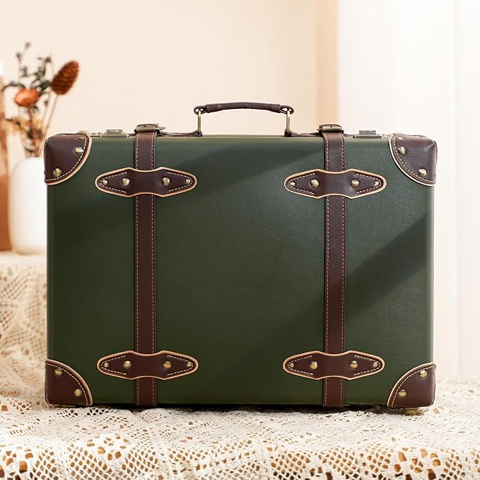 urecity Vintage and Cute Carry-on Overnight Case Non-wheeled Mini Leather Trunk Suitcase with Shoulder Strap - Image 2
