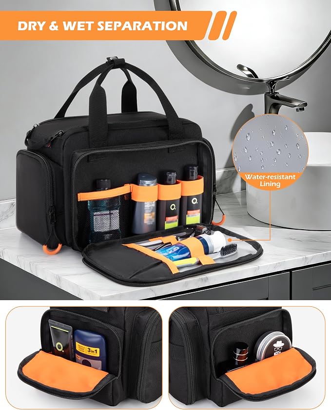 Tactical Travel Toiletry Bag for Men, Extra Large Dopp Kit Organizer | Large Toiletry Bag with Dual Way Zippers, Tactical Design, Wet & Dry Separation,Travel Hygiene Bag for Shaving Grooming - Image 4