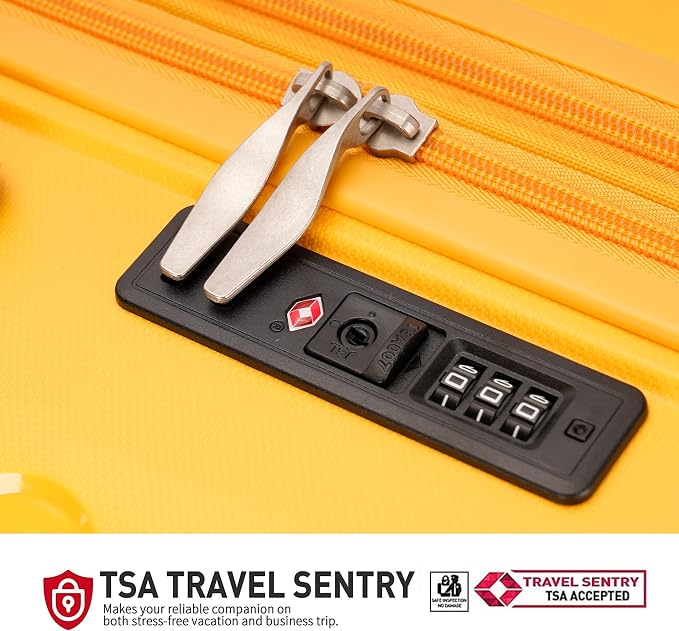 GinzaTravel PP material 3-piece expandable luggage sets with Spinner Wheels， Suitcase with TSA Lock，Large Luggage for Family Travel carry on 20/24/28，Yellow color - Image 4