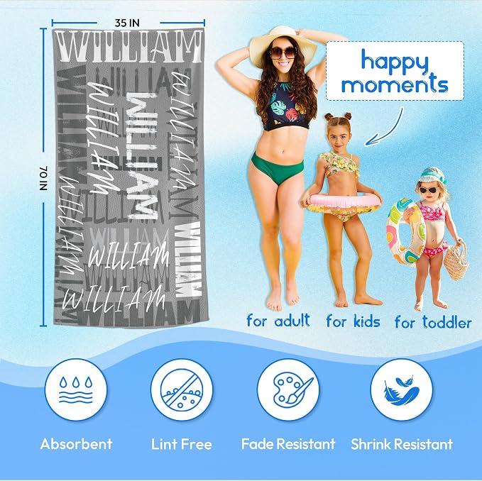 JML Personalized Beach Towel with Name, Custom Beach Towel with Name, Customized Microfiber Pool Towel, Quick Dry & Absorbent Swim Towel for Adult,Anniversary, Birthday, Summer Holiday,Vacation - Image 3