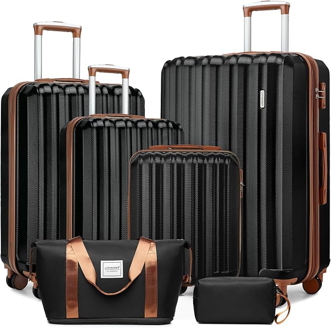 LARVENDER Luggage Set 6 Piece Large Suitcases with Wheels, Suitcase Set ABS Hard Shell Luggage Sets with Spinner Wheels, Carry On Luggage TSA Lock Travel Luggage for Men Women(Black) by LARVENDER