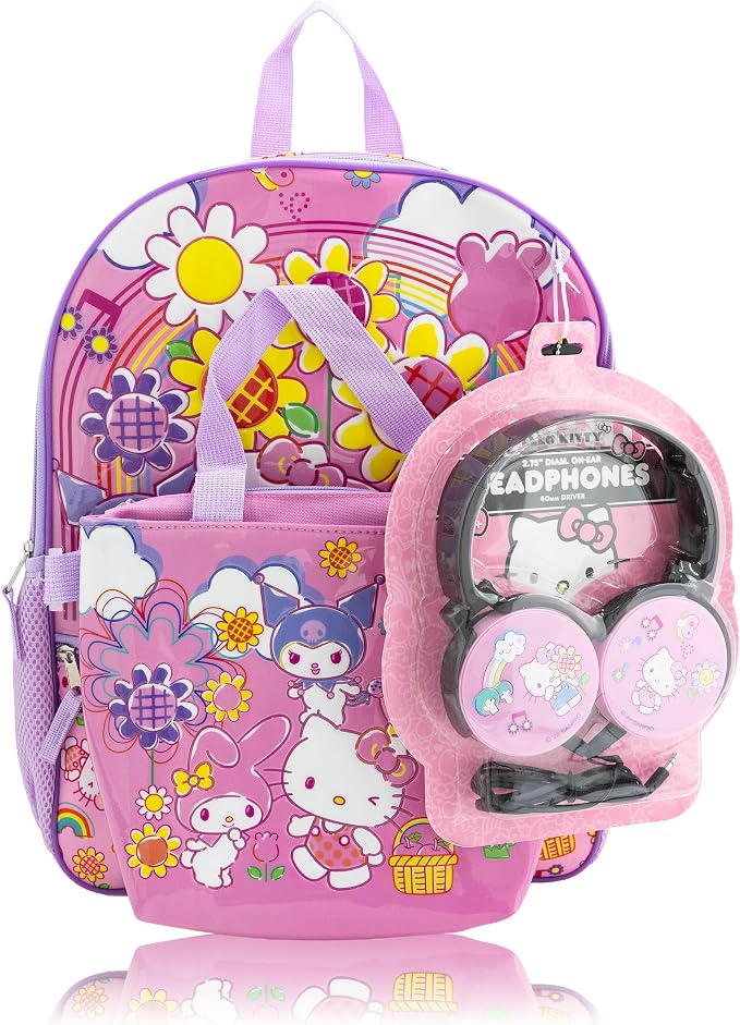 Fast Forward Sanrio Hello Kitty and Friends Backpack Set for Girls | Hello Kitty Bookbag with Insulated Lunch Bag, Headphones, and Dangle | School Bag for Kids and Toddlers | Ages 3+ - Image 2