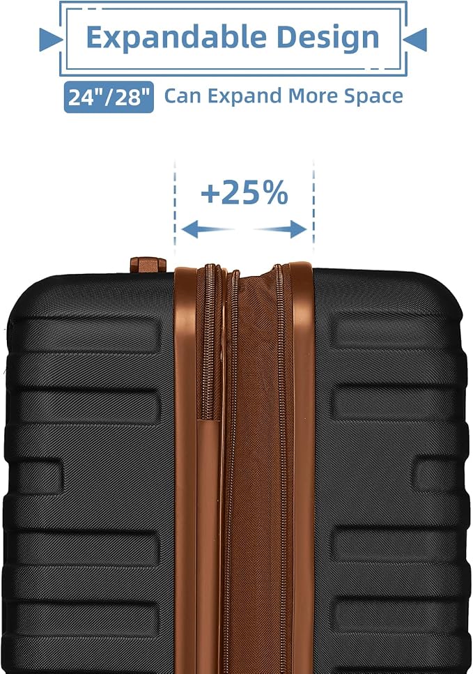 Black 6 Piece Luggage Set Hard Shell - Expandable Suitcases with Spinner Wheels and Duffel Bags for Family Travel, Durable Carry On Luggage Sets with Lock for Women and Men - Image 6