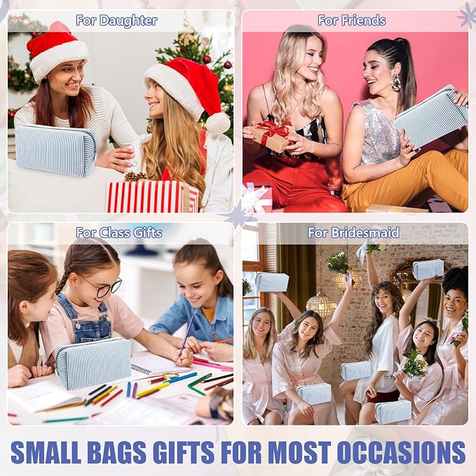 Giesiery 8 Pcs Seersucker Makeup Bags Striped Cosmetic Bags Bulk Organizer for Women Preppy Travel Toiletry Pouch for Wedding Bridesmaid Gifts (Navyblue, Medium) - Image 7
