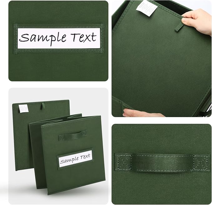 Fabric storage cubes (8 Pack) 11 Inch Cube Storage Bin, cube organizer bins with 8 Labels Window Cards & a Pen, Foldable cube organizer bins and Storage Box, Dark Green - Image 3