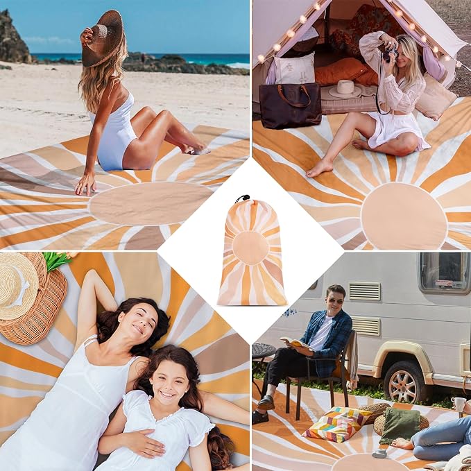 Waterproof Sandproof Beach Blanket, 78" x 86" Large Beach Mat for 2-4 Adults, Lightweight Polyester Outdoor Picnic Blanket for Travel, Camping, Hiking, Beach Essentials for Vacation - Image 7