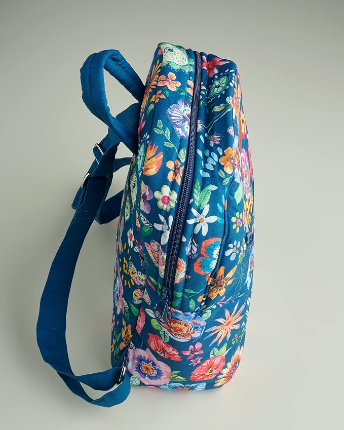 Maison d' Hermine Backpack for Women Men Cotton Shoulder Multipurpose Rucksack with Small Pouch Lightweight Multi Pocket for Travel Work Beach Perfect for Spring Summer (Happy Florals - Blue) - Image 9