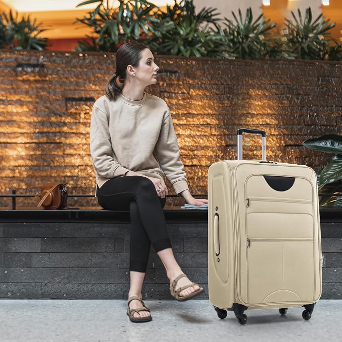 Merax Softside Luggage Set, Travel Suitcase Expandable Lightweight 3 Piece | Luggage Sets with Spinner Wheels 22" 26" 30" Suitcase with TSA Lock (Khaki) - Image 2