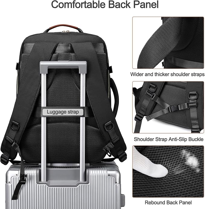 40L Travel Laptop Backpack for Women & Men, Airline Approved Carry On Luggage Overnight Bags, Waterproof Personal Item Bag, Weekender Essentials Backpacks Vacuum Backpack Black - Image 6