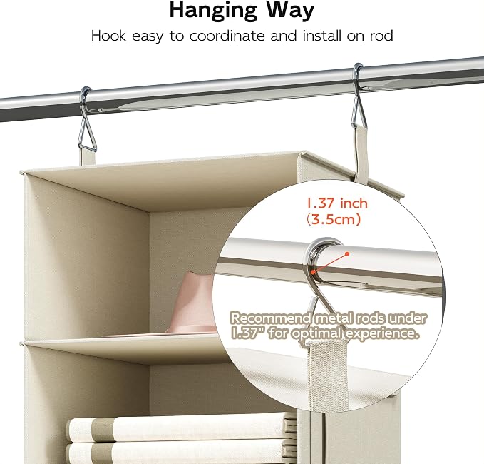 Vailando 3-Shelf Hanging Closet Organizer, Set of 2 Hanging Shelves with 2 Drawers for Wardrobe, Nursery, Baby Clothes Storage and Organization, Beige - Image 7