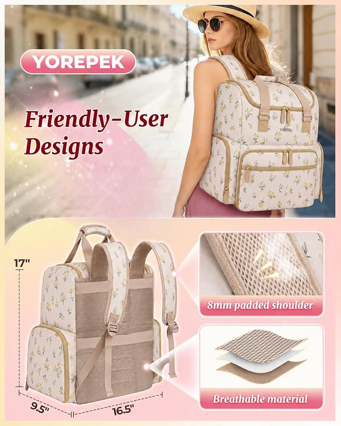 YOREPEK Nail Kit Organizer Backpack, Holds 96 to 100+ Bottles | Nail Supply Organizer for Nail stuff, Beige Floral Nail Polish Holder Organizer, Ideal Gifts for Manicurist, Golden Daisy - Image 6