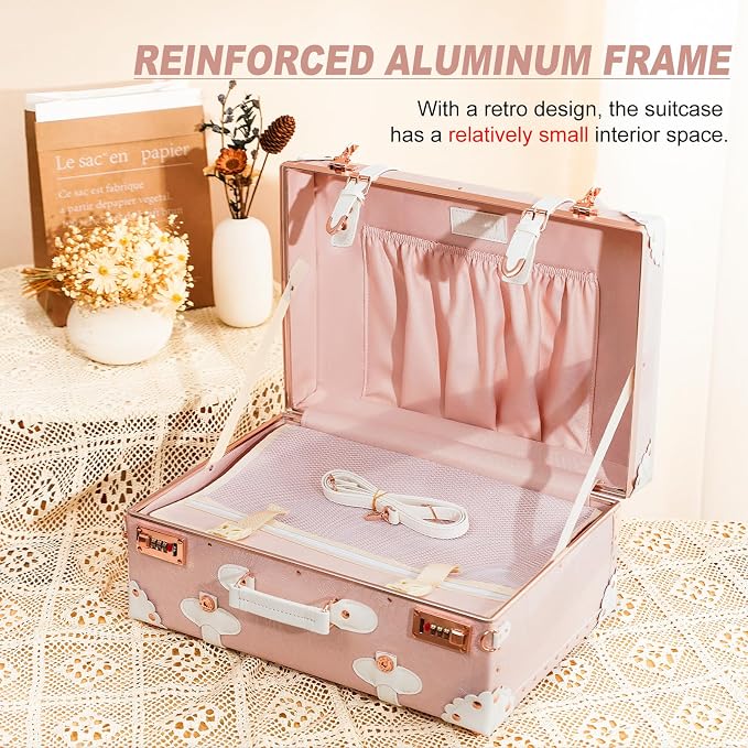 urecity Vintage and Cute Carry-on Overnight Case Non-wheeled Mini Leather Trunk Suitcase with Shoulder Strap - Image 5