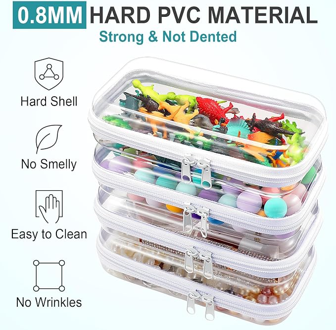 Hoolerry 4 Pcs Hard Clear Zipper Case Makeup Bags Plastic Zipper Pouch Transparent Storage Box Containers for Cosmetics, Snacks, Building Blocks, Puzzles(Clear,7.5 x 3.9 x 2 in,White) - Image 4