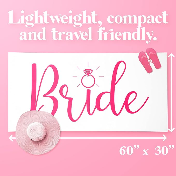 Ethisa Bride Beach Towel for Honeymoon and Bachelorette Party - Pink Design for Beach Bachelorette Party - Mrs Beach Towel for Bride to Be - Just Married Beach Wedding and Engagement Gift - 60"x30" - Image 6