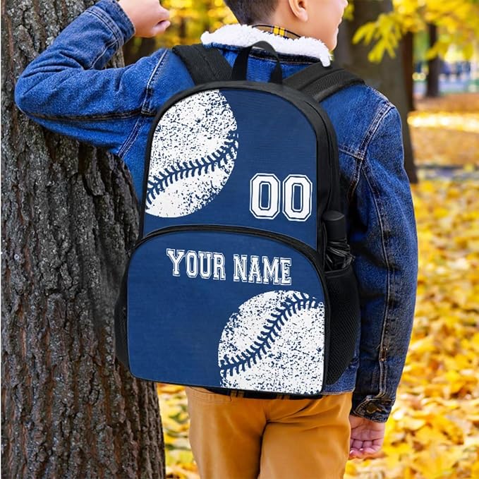 Boys Custom Baseball Blue School Backpacks Bookbags Laptop Daypack Knapsack Lunch Bag Pen Carrying Case Pouch Water Bottle Holder Bags with Name and Number for Girls Back to School - Image 6