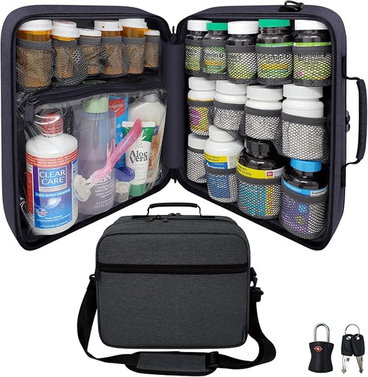 Extra Large Pill Bottle Organizer, Travel Medicine Bag with Lock | Modular prescription bottle organizer with large-capacity storage for vitamins, supplements, med supplies and small devices by StarPlus2