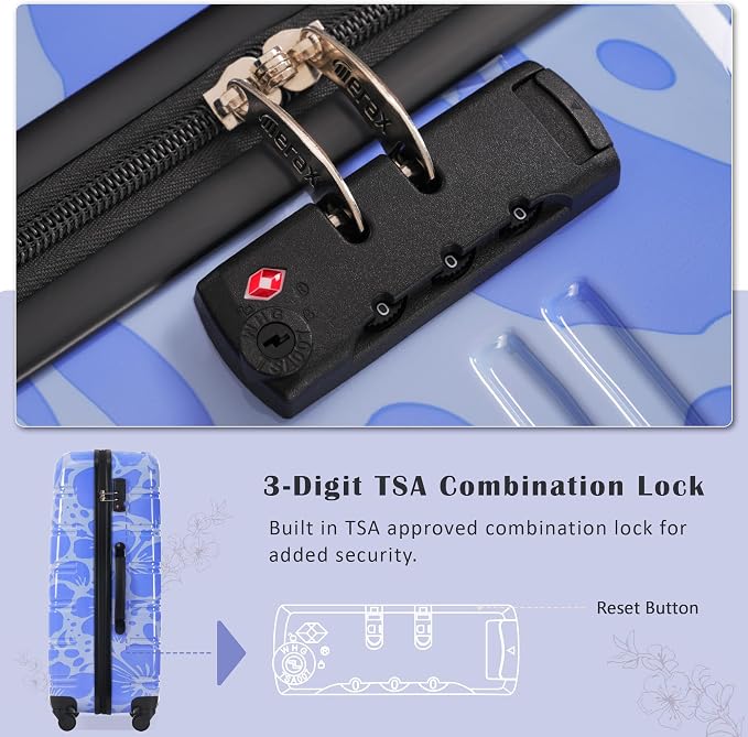 Merax Suitcase Set, Hardshell Luggage Sets 3 Piece with Spinner Wheels | Durable Printing Suitcase with TSA Lock Lightweight 20" 24" 28",Blue - Image 5