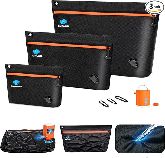 Zurligi Travel Vacuum Bags Kit with Pump, 3-Pack(S/M/L) for Underwear | Anti-rip Waterproof Vacuum Seal Bags with Detachable Carabiner for Bras, Socks, Toiletries and Carry-on Luggage & Travel Gear by Zurligi