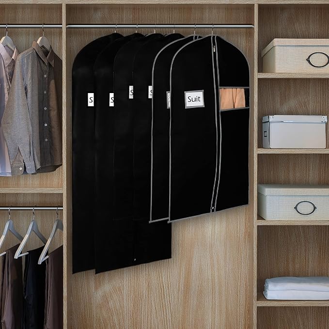 Syeeiex 60'' Garment Bags for Hanging Clothes(Set of 8), Dress Bags for Gown, Garment Bag for Dresses Long, Dress Garment Bag for Suit, Evening Dresses, Fur Coat, Long Dress Gown(Black) - Image 5