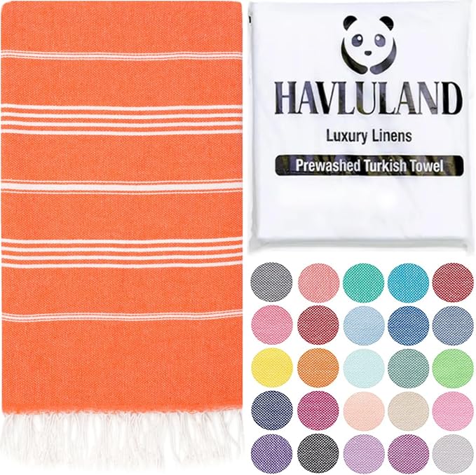 HAVLULAND Turkish Beach Towels, Oversized 40"x72" Turkish Bath Towel, Highly Absorbent Quick Dry Sand Free Beach Towels for Beach Pool Spa Gym Yoga Travel Camping Picnic Blanket - Orange by Havluland