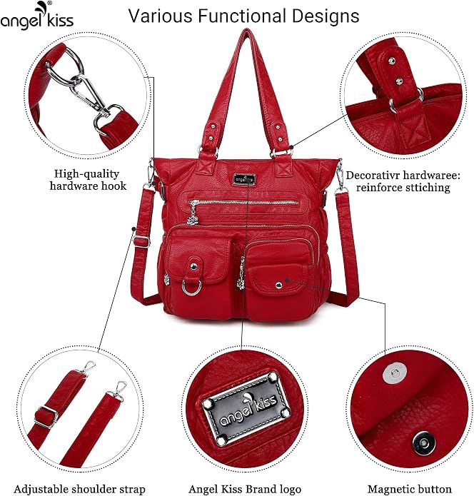 Angelkiss Purses Handbags for Women PU Tote Satchel Bags for Women Pockets Shoulder Bags… | PU - Image 6