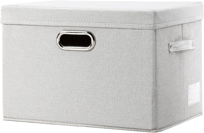 PRANDOM Collapsible Storage Bin with Lid [1-Pack] Fabric Foldable Storage Box Organizer Container Basket Cube with Cover for Home Bedroom Closet Office Nursery Beige(15.3x10x9.7) by Prandom