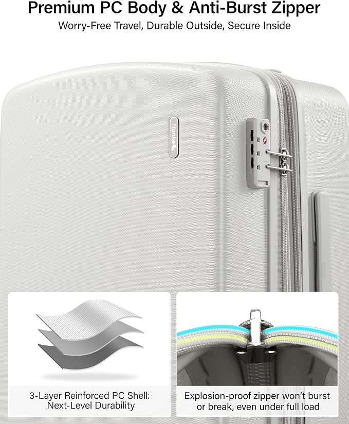 Hanke Expandable Luggage Sets 2 Piece, 20 Inch and 28 Inch Luggage Sets with Spinner Wheels, Durable PC Hard Shell Rolling Suitcase with TSA Lock for Travel (20/28 Inch, Smoke White) - Image 5
