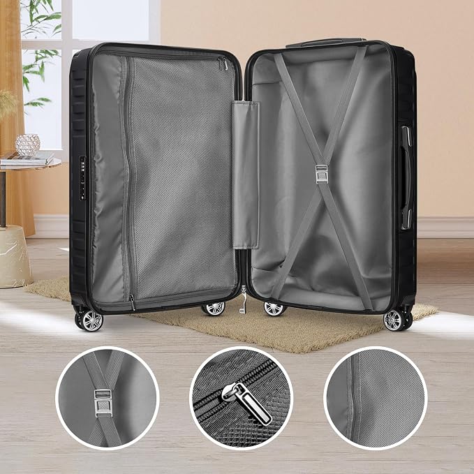 Melalenia Luggage 10 Piece Sets Clearance,Large Suitcase Set Spinner Wheels with TSA Locks,Hard Shell Luggage Sets for Women Travel Suitcase (10Pcs Black) - Image 8