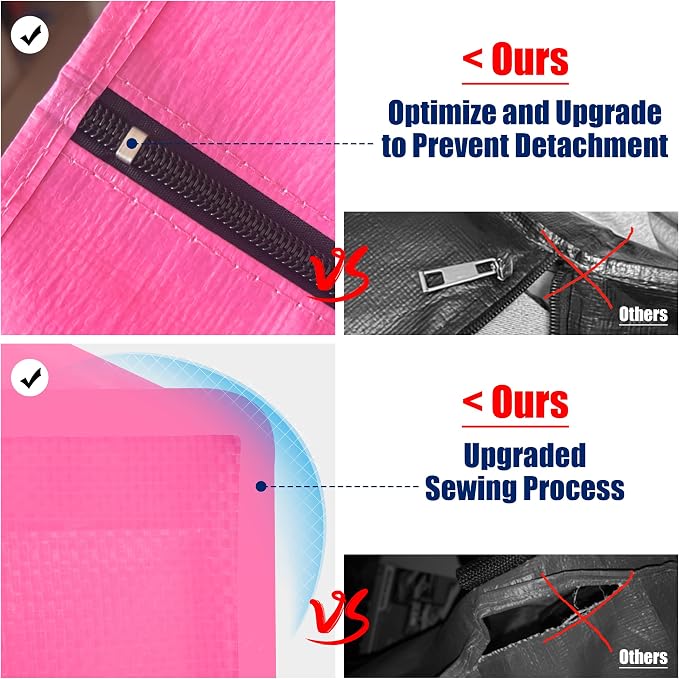 Cosy Family 8 Pack Heavy Duty Extra Large Moving Bags with Backpack Straps - Strong Handles & Zippers, Storage Totes For Space Saving, Fold Flat, Alternative to Moving Box, Pink - Image 8