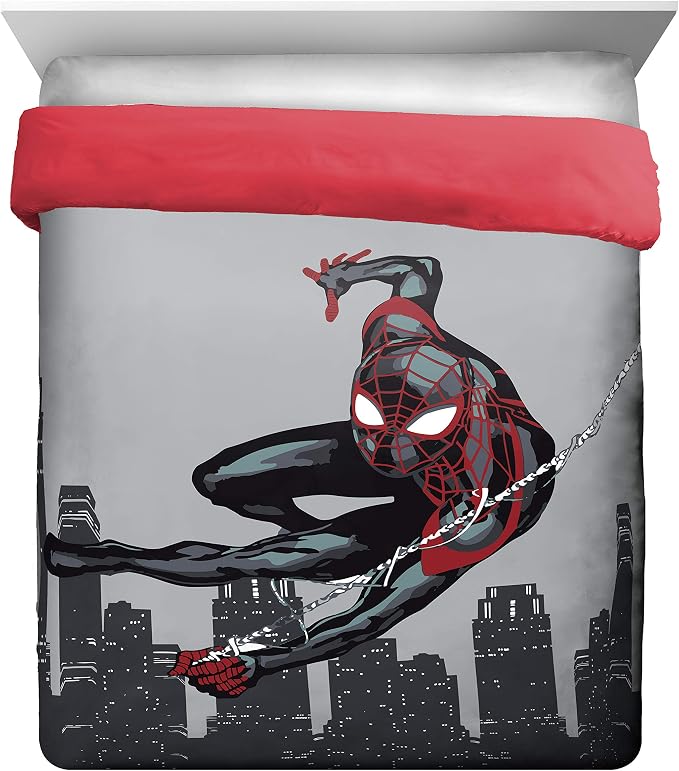 Marvel Miles Morales Queen Comforter Set 7 Piece Kids Bedding, Gray | Spiderman, Bed in a Bag, Comforter Sheets Shams Pillowcases, Official Brand, Soft Microfiber, Machine Washable, Boys Gift - Image 2