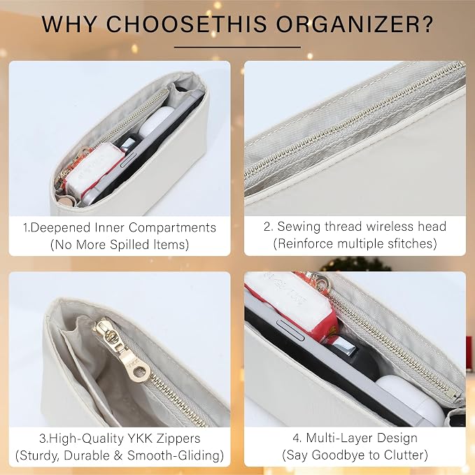 Soft Nylon Purse Organizer Insert for Longchamp Le Pliage Mini Handbag, Lightweight Luxury Long Champ Mini Handbag Storage Divider with 5 Upgraded Deepened Compartments,XS/Beige - Image 4