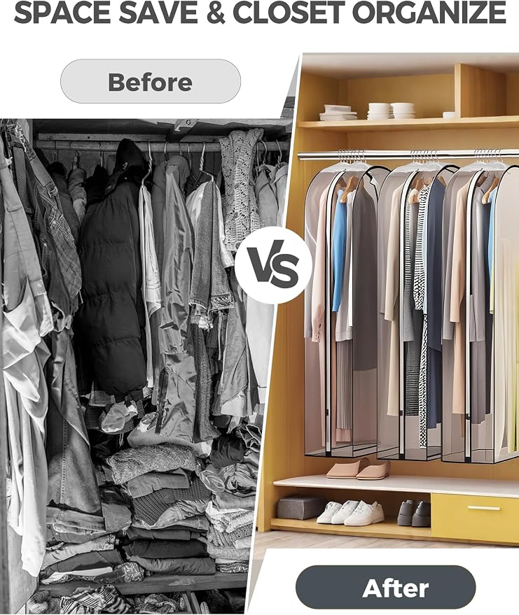 6 pcs 40" Garment Bags for Hanging Clothes, Clear Suit Bags for Closet Storage Clothing Storage, Garment Bags for Travel Covers with 10" Gussets for Coats, Jackets, Shirts and Sweater - Image 8